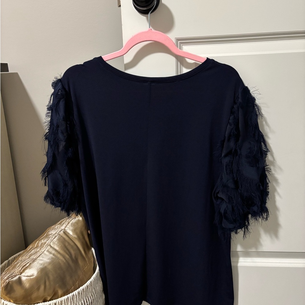 Cato Blue Ruffled Short Sleeve Blouse